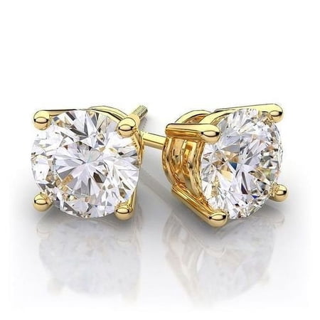 Genuine 14K Solid Yellow Gold Over Sterling Silver 1.5 ct Round Cut Stud Earrings