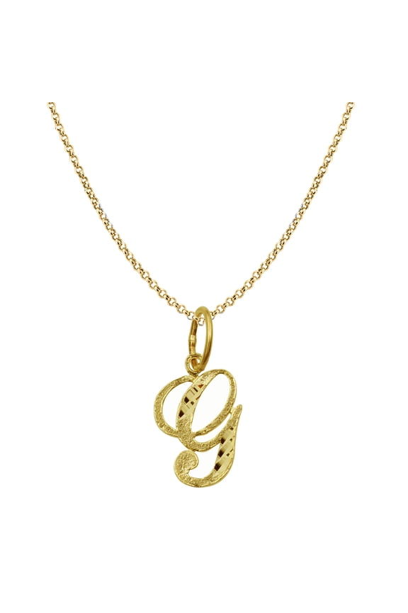 Genuine 14K Yellow Gold 0.78" Fancy Cursive Letter Initial G Necklace 16", 18", 20", 22" Trendy Charm Initial Necklaces for Women