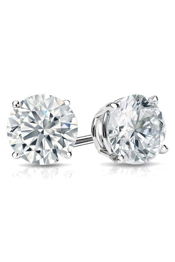 Genuine 14k White Gold Plated Round Created White Sapphire Push Back Stud Earrings (7mm) by Paris Jewelry
