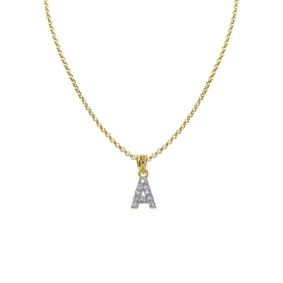 Genuine 14k Yellow Gold 0.59" Cubic Zirconia CZ Initial Letter A Pendant Necklace 16", 18", 20", 22" Trendy Charm Initial Necklaces for Women