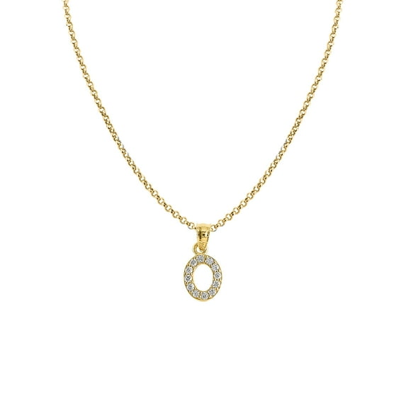 Genuine 14k Yellow Gold 0.59" Cubic Zirconia CZ Initial Letter O Pendant Necklace 16", 18", 20", 22" Trendy Charm Initial Necklaces for Women