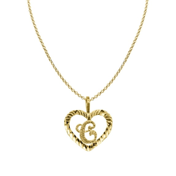 Genuine 14k Yellow Gold 0.59" Fancy Heart Initial Letter C Necklace 16", 18", 20", 22" Trendy Charm Initial Necklaces for Women