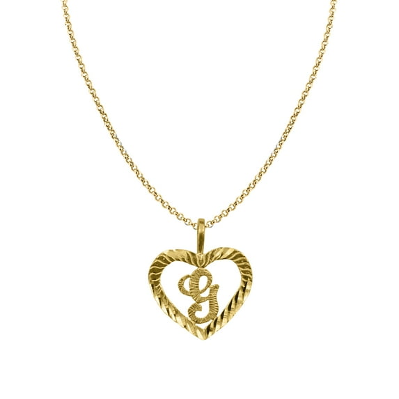 Genuine 14k Yellow Gold 0.59" Fancy Heart Initial Letter G Necklace 16", 18", 20", 22" Trendy Charm Initial Necklaces for Women