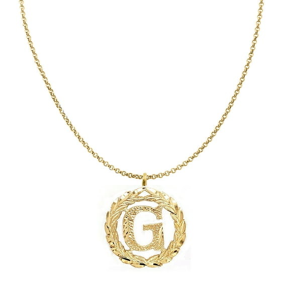 Genuine 14k Yellow Gold 0.78" Wreath Initial Letter G Pendant Necklace 16", 18", 20", 22" Trendy Charm Initial Necklaces for Women
