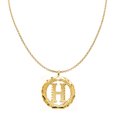 thumbnail image 1 of Genuine 14k Yellow Gold 0.78" Wreath Initial Letter H Pendant Necklace 16", 18", 20", 22" Trendy Charm Initial Necklaces for Women, 1 of 8
