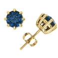 thumbnail image 1 of Genuine 1Ct Round Cut Blue Diamond Basket Stud Earrings 14k Yellow Gold 8Prong I2, 1 of 1