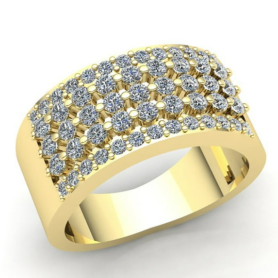 Genuine 1ct Round Cut Diamond Ladies 3Row Cluster Anniversary Wedding Band Solid 14K Rose, White or Yellow Gold GH SI2