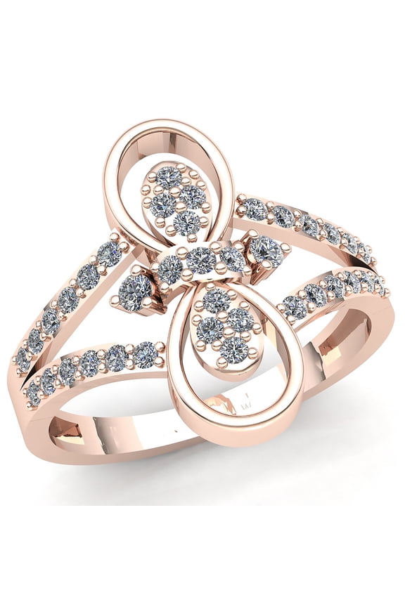 Genuine 1ct Round Cut Diamond Ladies Accent Bow Anniversary Engagement Ring Solid 10K Rose, White or Yellow Gold GH I1-I2