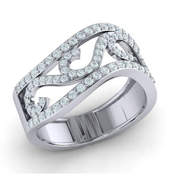 Genuine 1ct Round Cut Diamond Prong Ladies Wave Fancy Engagement Ring Solid Bridal Solid 14K Gold GH I1