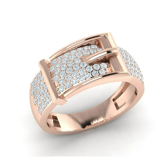 Genuine 1ct Round Cut Diamond Prong Stylized Unisex Fancy Wedding Belt Ring Anniversary Band Solid 14K Gold FG VS