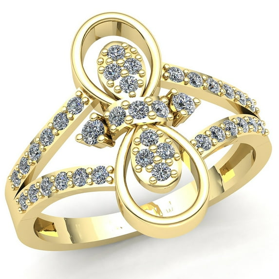 Genuine 1ctw Round Cut Diamond Ladies Accent Bow Anniversary Engagement Ring Solid 18K Rose, White or Yellow Gold G SI1