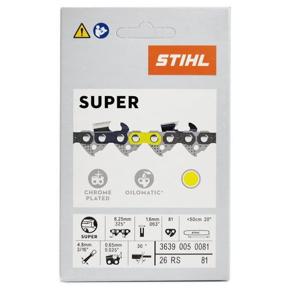 Genuine 20" Chainsaw Chain 0.325" Pitch, 0.063" Gauge, 81 Drive , Rapid Super (26RS 81) Fits STIHL 026, MS260, MS261, MS270, MS271, MS290, MS291 Chainsaws 3639-005-0081