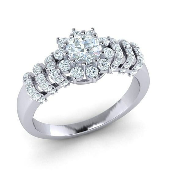 Genuine 2ct Round Cut Diamond Prong Ladies Flower Bridal Engagement Ring Wedding Solid 18K Gold FG VS2