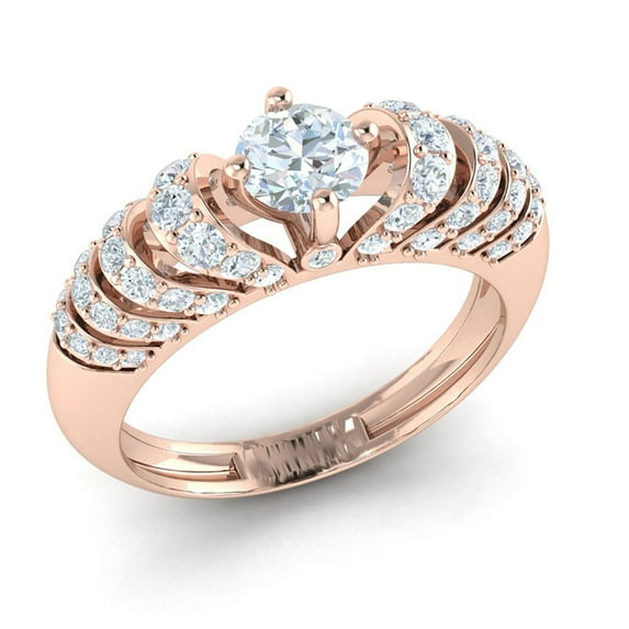 Genuine 2ctw Round Cut Diamond Prong Fancy Ladies Bridal Engagement Ring Solid 14K Gold GH SI2