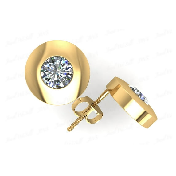 Genuine 3/4Ct Round Cut Diamond Stud Earrings 18k Yellow Gold Bezel Setting I SI2