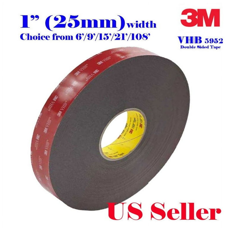 Genuine 3M 1 (24.6mm) X 6 Ft (2Yards) VHB Double Sided Foam Adhesive Tape  5952 Grey Automotive Gopro Mounting Very High Bond Strong Industrial Grade  