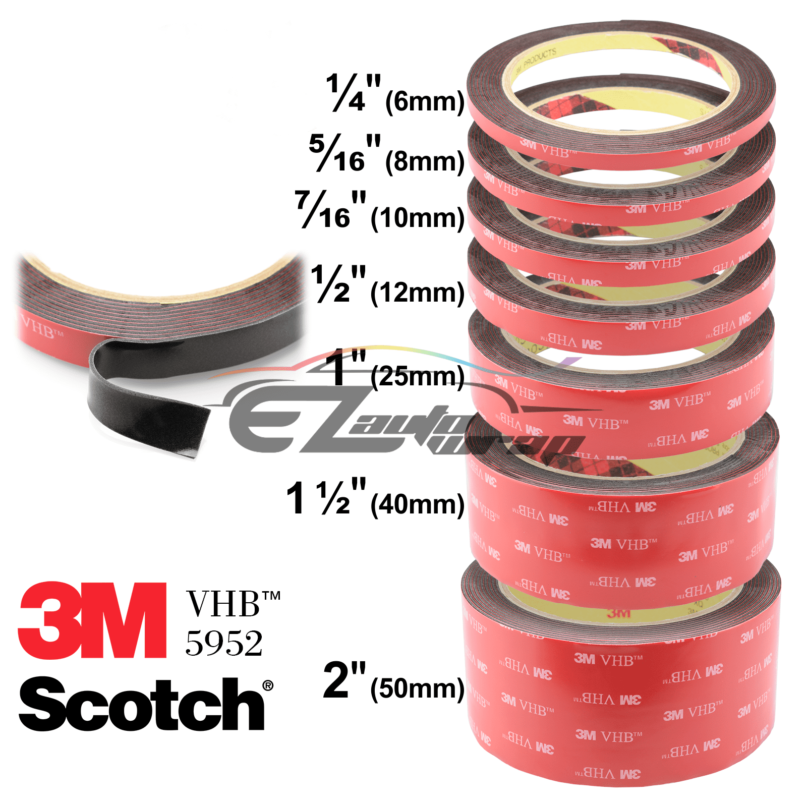 Genuine 3M VHB # 5952 Dark Gray Double-Sided Foam Tape 7/16" (10mm) 1/2" Wide 10Ft / 120" Length