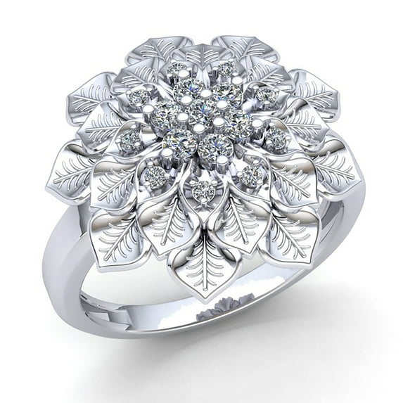 Genuine 3ct Round Cut Diamond Ladies Vintage Flower Anniversary Engagement Ring Solid 14K Rose, White or Yellow Gold GH I1