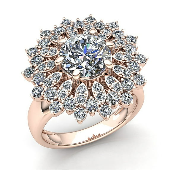 Genuine 3ct Round Cut Diamond Ladies Vintage Flower Anniversary Engagement Ring Solid 18K Rose, White or Yellow Gold H SI2