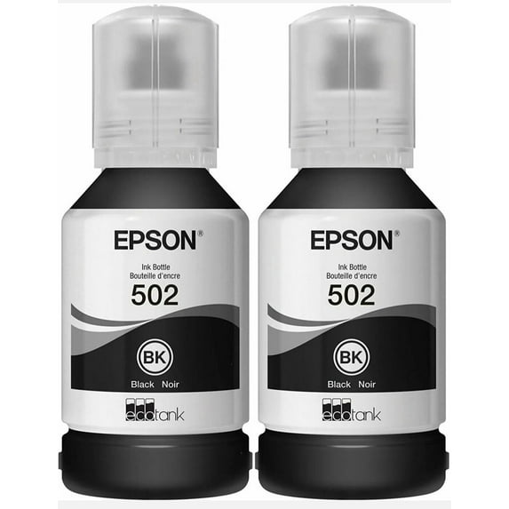 Genuine 502 T502 Black Ink Bottle 2 Pack for Ecotank 2700 2760 2850 3700 3850 4850 Printers