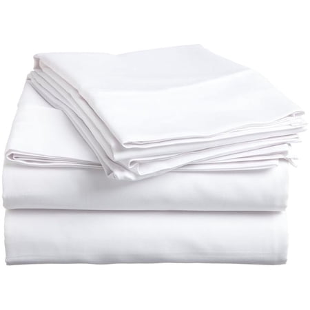 Genuine 600-Thread-Count Egyptian Cotton 4-PCs Sheet Set RV King Size Hotel Luxury Cotton Rich Ultra Soft Sateen Sheets, Easy Care Bed Sheet Set with Fits 18"Deep Pocket ( Solid, White )