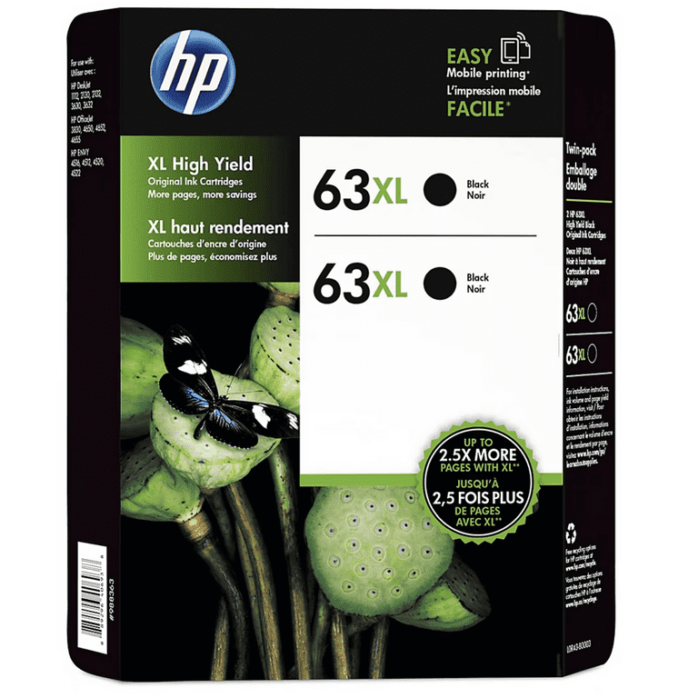 Genuine 63XL High Yield Black Twin Pack Cartridges for HP