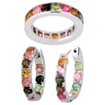 thumbnail image 1 of Genuine 8 Carat Natural Tourmaline Multi-Color Earrings & Ring Set In 925 Sterling Silver, 1 of 8