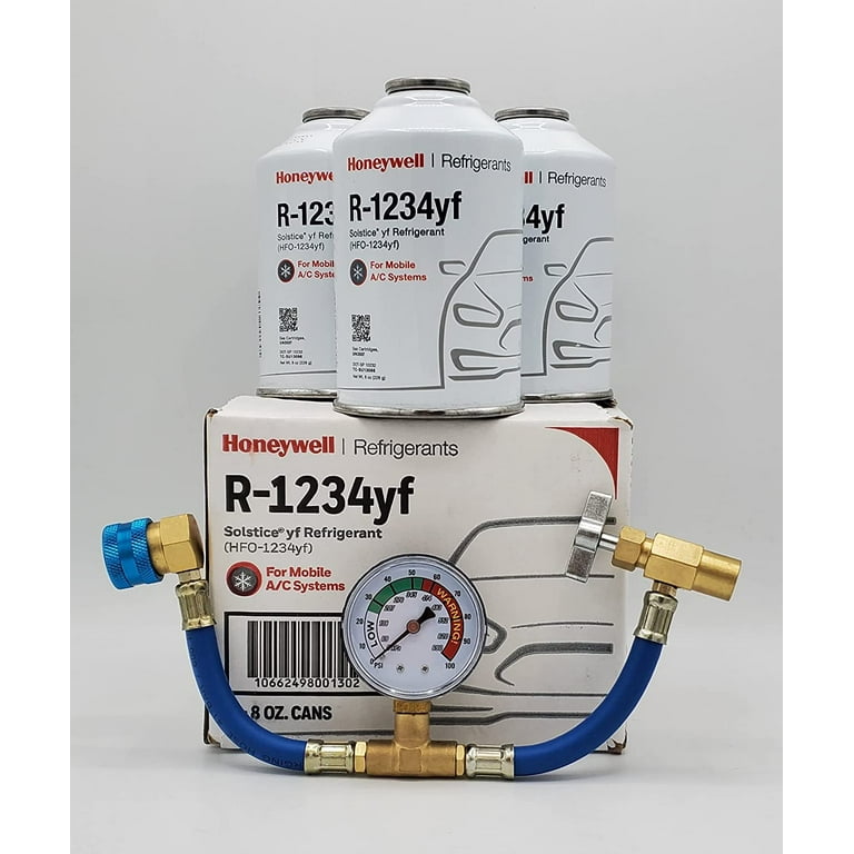 「1234」 Genuine 8oz R1234YF Refrigerant (3 Freon Cans) & HD Brass Can Tap