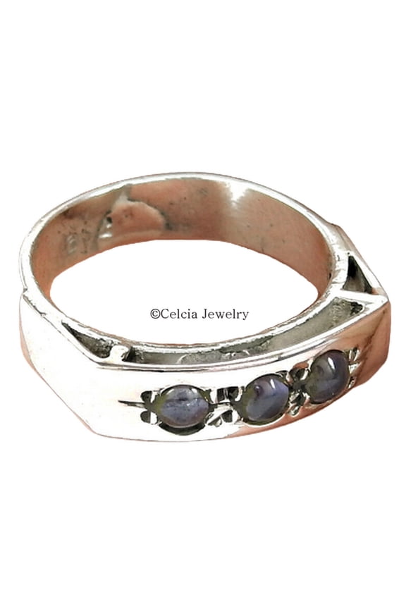 Genuine 925 Sterling Silver, Iolite Natural Gemstone Ring, Womens Designer Multi Stone Round Ring, Stacking Ring, Stackable Ring, Gifts For Women, Promise Ring, Mothers Day Gifts Ring (iolite, 7)