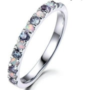 GLITTERINGGEMSSTORE Genuine 925 Sterling Silver Ring for Women 2mm Stone Opal Alexandrite Gemstones Band Ring Unique Deisgn Precious Jewelry Gift for Her