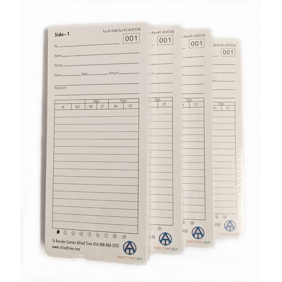 Genuine AT-4500 Time Cards, 4-Packs of 50ea