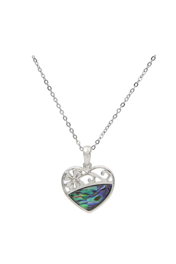 Genuine Abalone Shell Heart Pendant and 18" Necklace Set