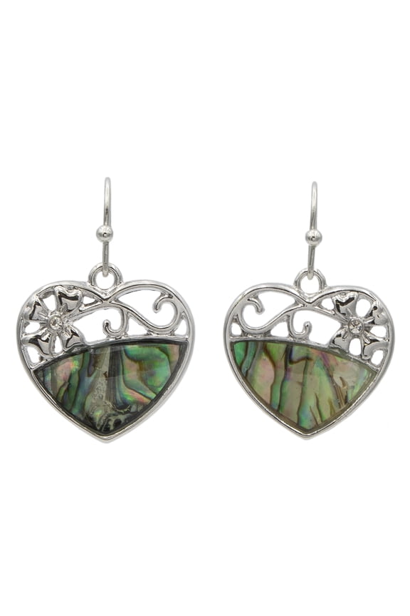 Genuine Abalone Shell Heart Shaped Drop Earrings