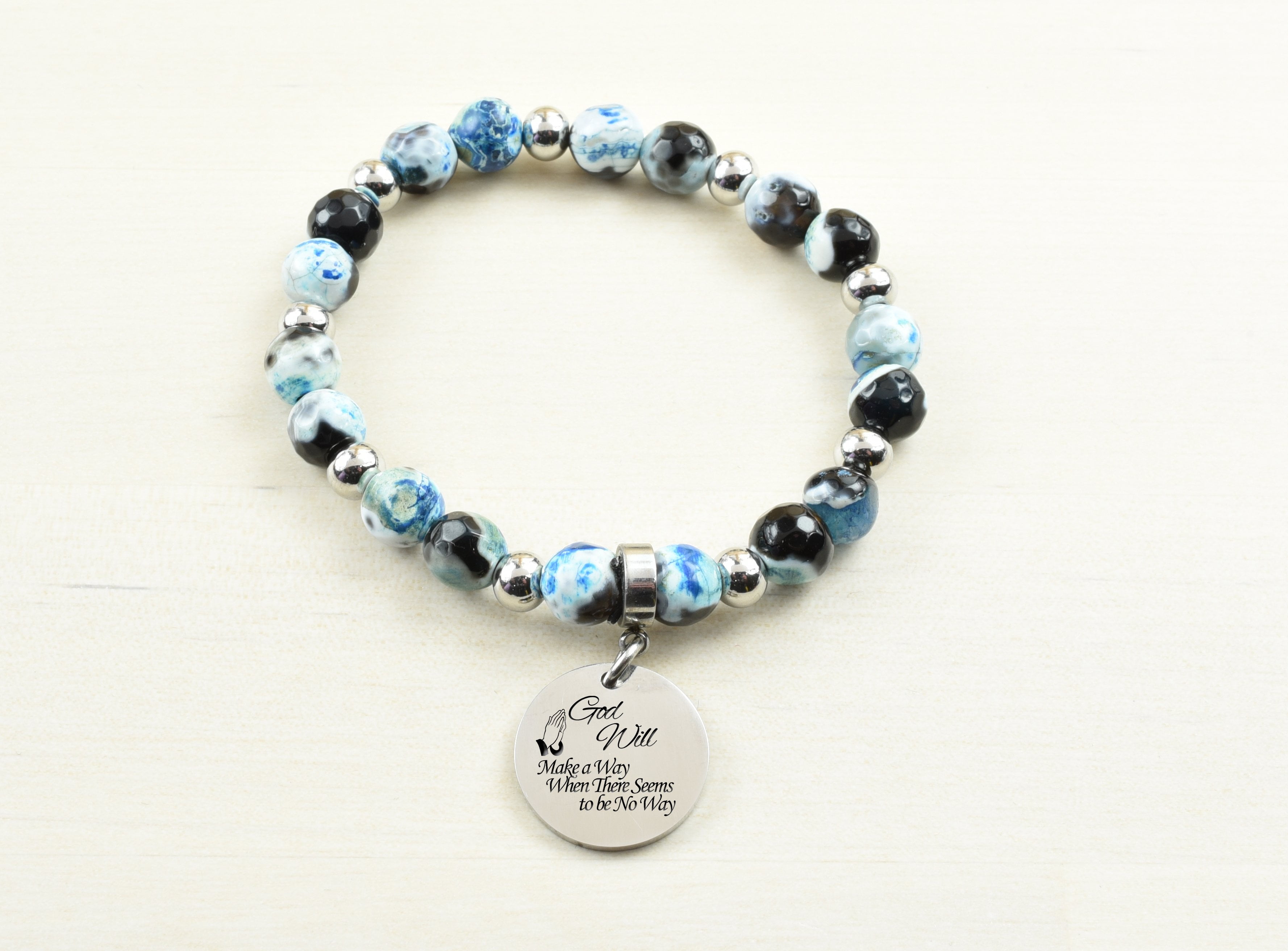 Genuine Agate Inspirational Bracelet - Blue - God will make a way ...
