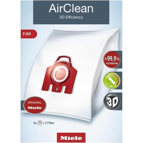 Genuine AirClean 3D FJM Vacuum Cleaner Bags, 4 x Bags, 1 AirClean Exhaust Filter