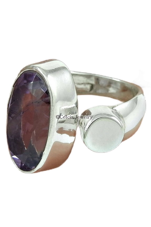 Genuine Amethys Purple Gemstone Oval Ring, Adjustable Ring, Solitaire Ring, Statement Gothic Jewelry, Cocktail Ring, Organic February Birthstone Ring (amethyst, Size 7)