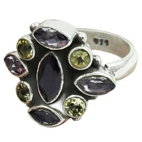 Genuine Amethyst & Citrine Gemstone Ring, Solid 925 Sterling Silver, Natural Healing Stones, Multiple Stone Womens Ring, Gothic Ring, Cocktail Ring, November February Birthstone Ring (7)