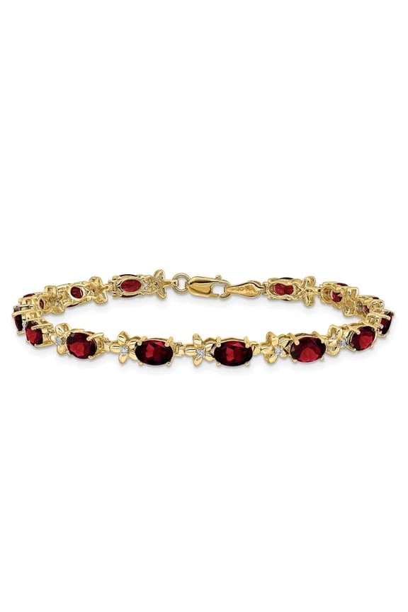 Garnet Gemstone Flower Bracelets for Women 7carat 14K Yellow Gold Fancy January Birthstone Bracelet