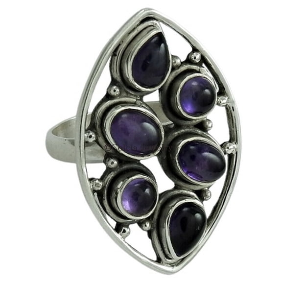 Genuine Amethyst Gemstone Ring, Natural 925 Sterling Silver, Handmade Designer Ring For Women, Multi Stone Ring, Metaphysical Gifts, Stacking Ring, Antique Ring, February Birthstone (amethyst, 7)