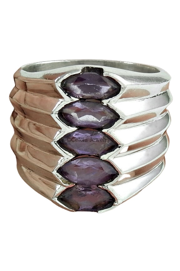 Genuine Amethyst Multi Stone Stackable Womens Ring, Statement Ring, Gypsy Ring, Funky Ring, Expensive Ring, Outstanding Ring, Metaphysical Gifts, Mothers Day Gifts Ring (amethyst, Size 14)