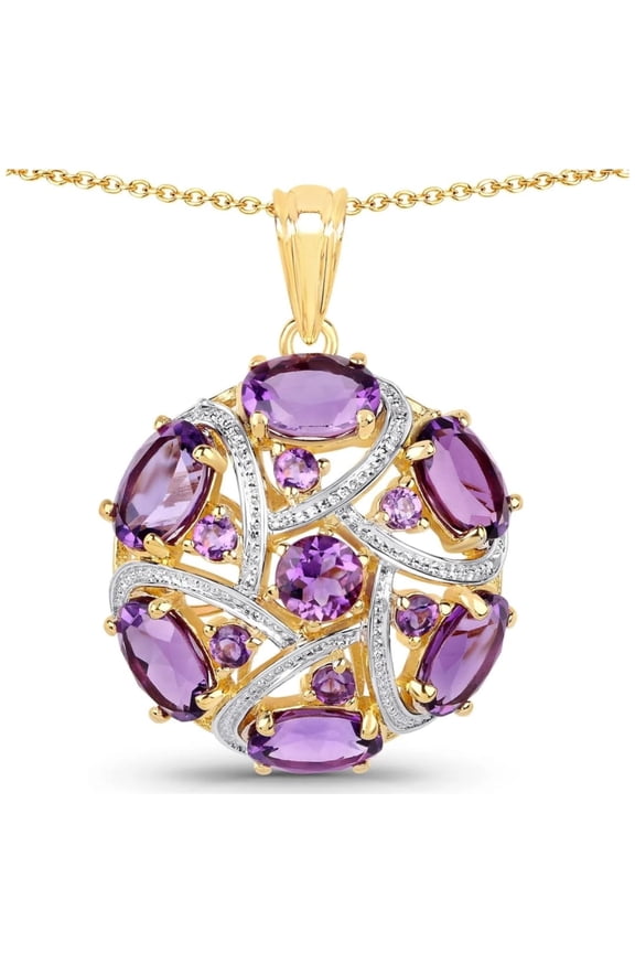 7.65 Ct Amethyst Necklace for Women, 925 Sterling Silver, 18K Gold Plated Cluster Pendant, February Birthstone Gift