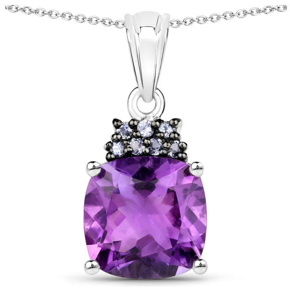 Genuine Amethyst Pendant For Women in .925 Sterling Silver Amethyst Necklace 6.10 Carat Bold Tanzanite Purple Pendant Cushion Cut Necklace February Birthstone Jewelry (18)