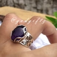 thumbnail image 1 of Genuine Amethyst Ring | 925 Sterling Silver Oval Cabochon Gemstone | Handmade Boho Chic Statement Ring, 1 of 8