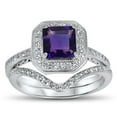 thumbnail image 1 of Genuine Amethyst Wedding Engagement Ring Set Vintage Princess Cut Silver Bridal Set Size 5, 1 of 6