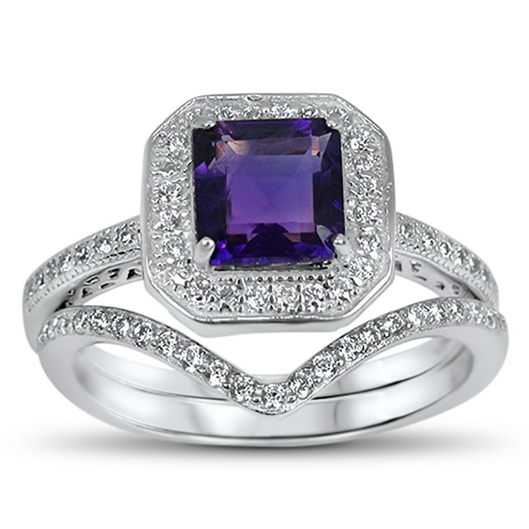 Amethyst wedding ring set deals