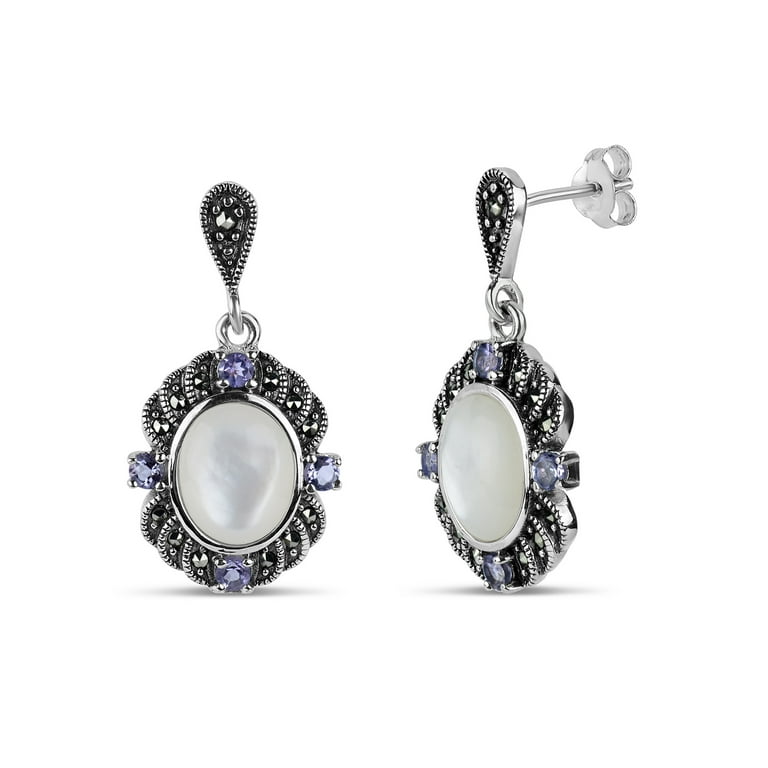 Sterling Silver Amethyst and Mother of Pearl Earrings Sterling Silver Amethyst and Mother of Pearl Earrings