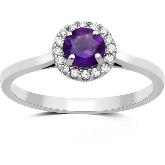 Genuine Amethyst and White CZ Sterling Silver Cushion-Framed Ring