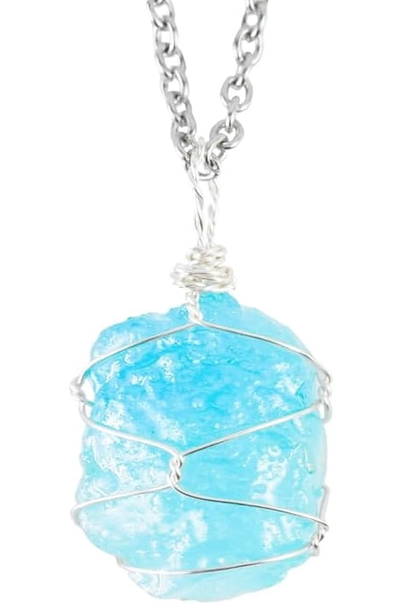 Genuine Aquamarine Necklace,Healing Stone Crystal Necklace,Birthstone Necklace,Raw Wire Wrap