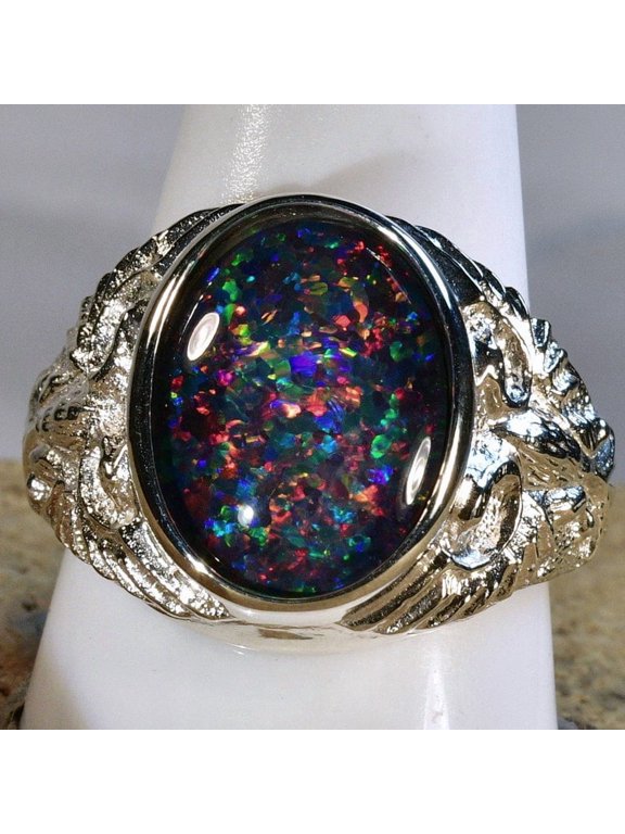 Genuine Australian Opal BIG! HEAVY! Mans Solid 925 silver Ring