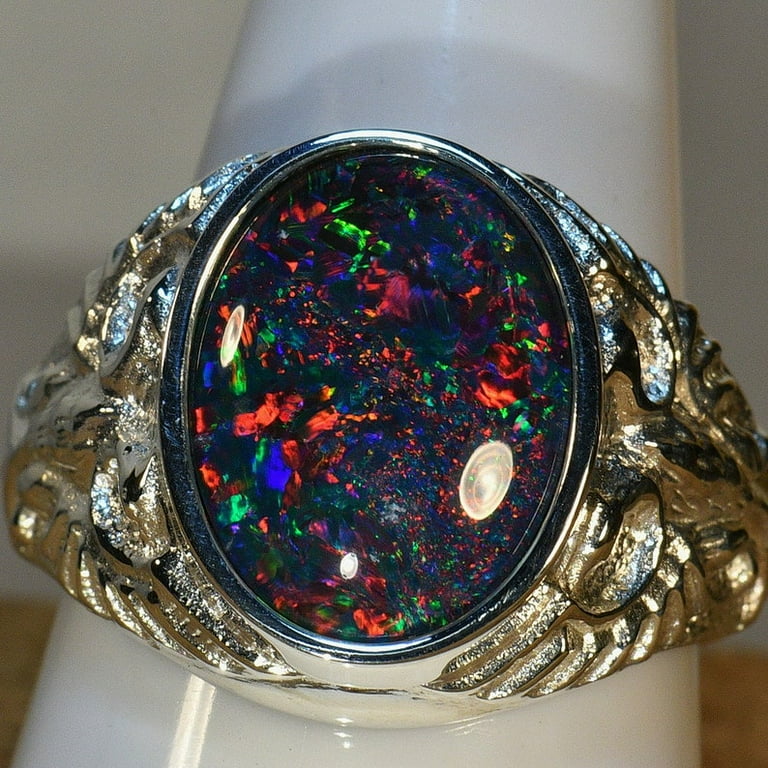 Bague En Argent 925 Avec Opale Australienne Naturelle - Cabochon Orange - 25 Carats